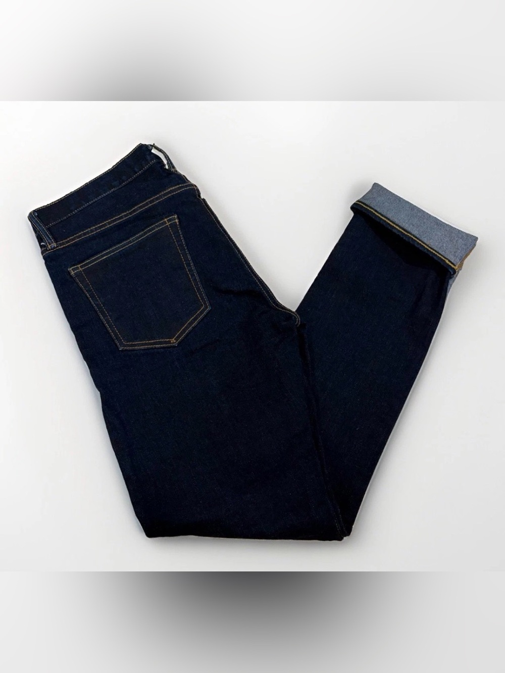 GAP 1969 Selvedge Jeans Dark Wash Raw Denim Size 33x32 Straight Leg Skinny